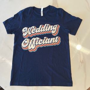“Wedding Officiant” t-shirt. Size Medium. Navy blue. Brand new.